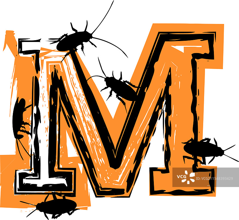 字母M里充满了蟑螂和虫子图片素材