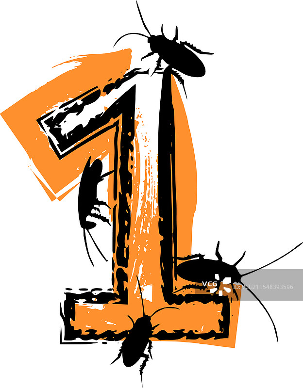 装满蟑螂和虫子的数字1图片素材