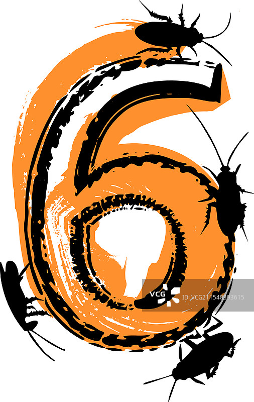 装满蟑螂和虫子的数字6图片素材