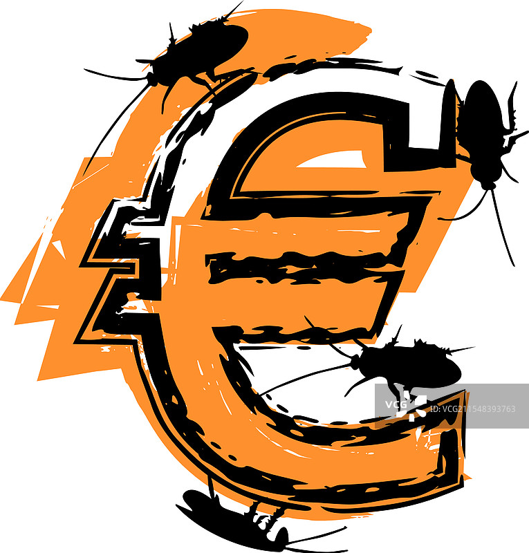 充满蟑螂和虫子的欧元符号图片素材