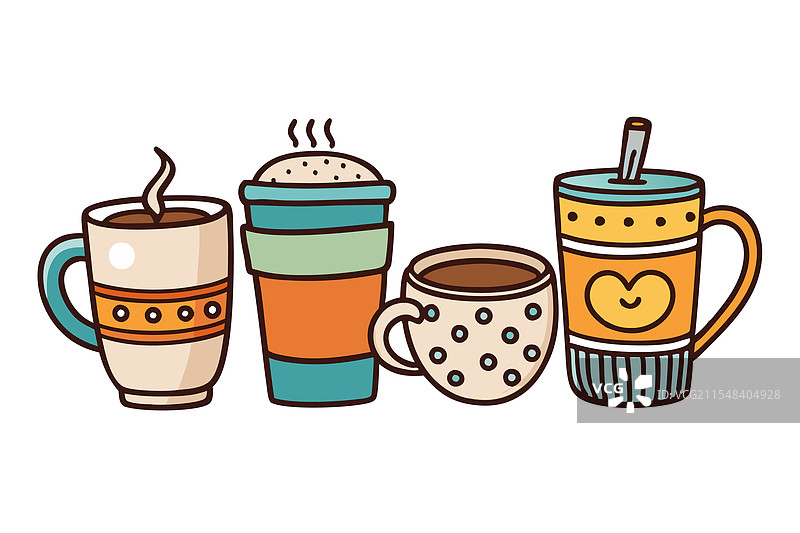 迷人而俏皮的咖啡和茶杯图片素材