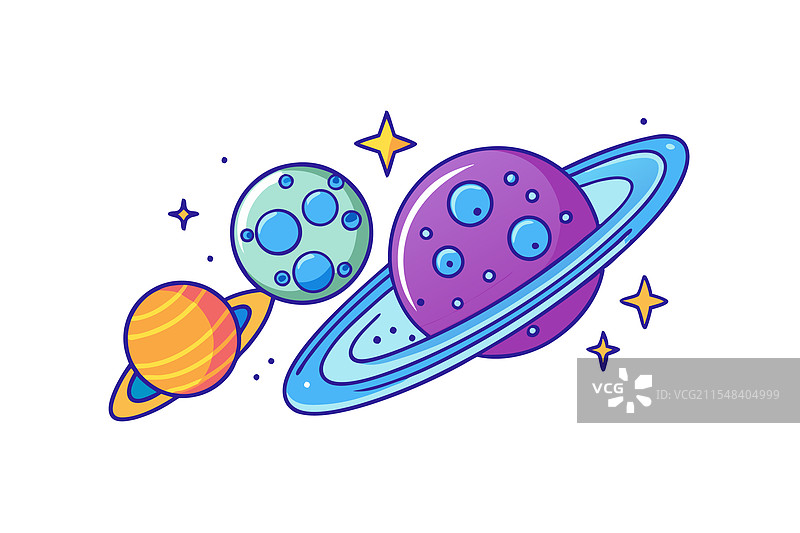 充满活力的艺术作品中描绘的行星和星星图片素材