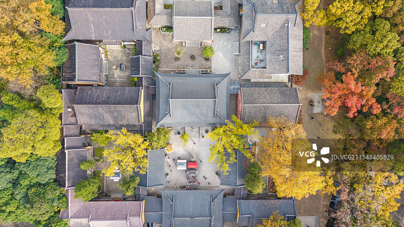 灵谷寺（Linggu Temple）航拍，摄于南京钟山风景名胜区灵谷寺景区图片素材