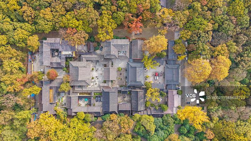 灵谷寺（Linggu Temple）航拍，摄于南京钟山风景名胜区灵谷寺景区图片素材