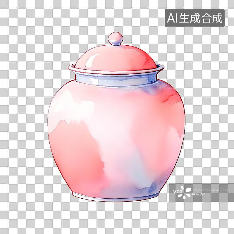 【AI数字艺术】国风手绘插画，钧瓷，官窑，红色陶瓷摆件，茶叶罐，陶瓷罐子，免抠元素图片素材