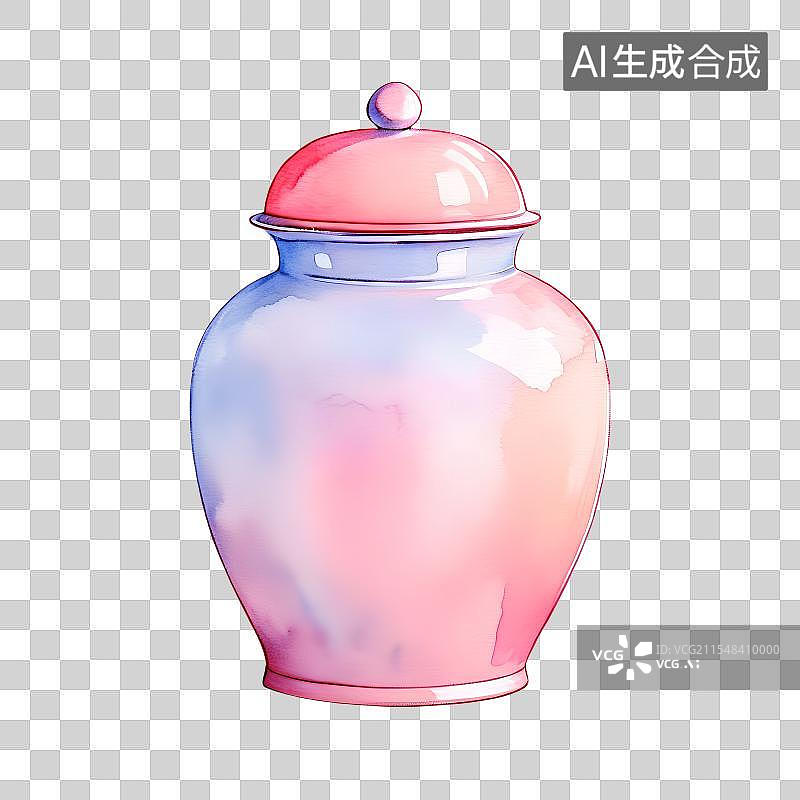 【AI数字艺术】国风手绘插画，钧瓷，官窑，红色陶瓷摆件，茶叶罐，陶瓷罐子，免抠元素图片素材