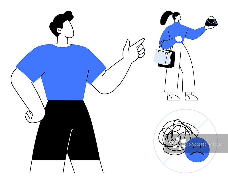 自信的男人指着，女人在购物时摇头图片素材