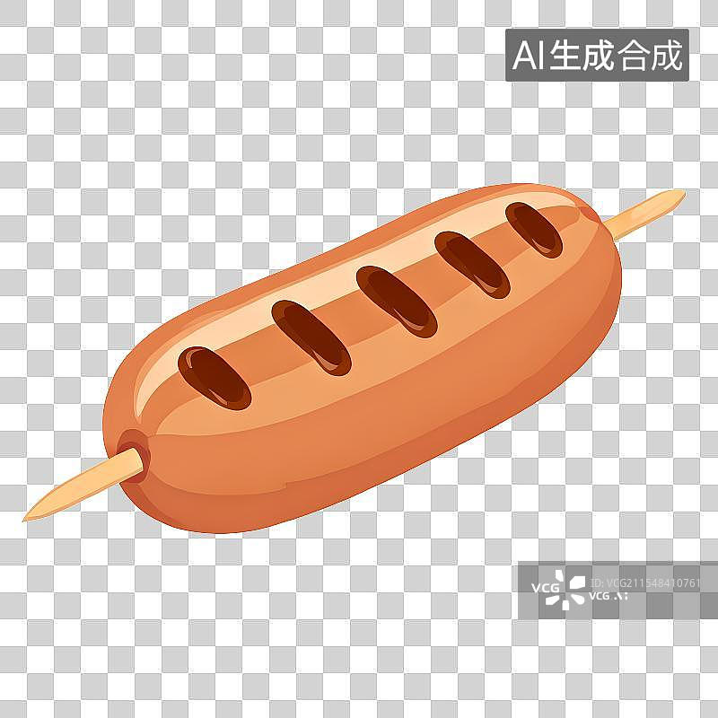 【AI数字艺术】3D渲染，火腿肠，烤肠，热狗，肉肠，烧烤，烤串，美食零食免抠元素图片素材
