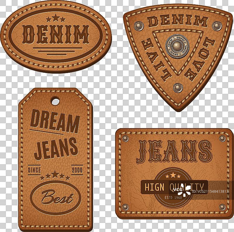 带有文本顶缝的皮革纹理标签图片素材