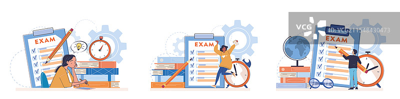 一组考试学生在为测试做准备图片素材
