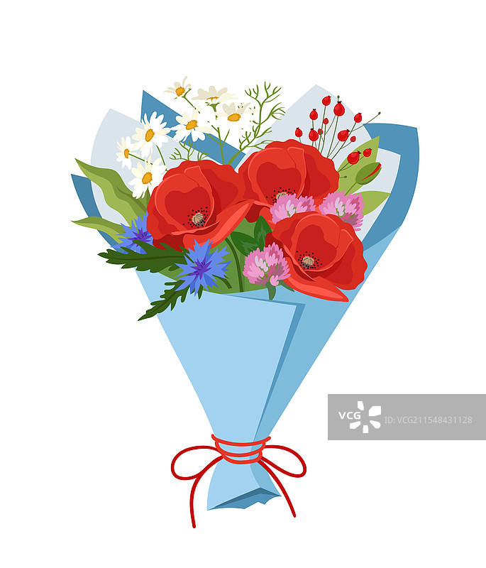 美丽的花束，红色和白色的花朵。图片素材
