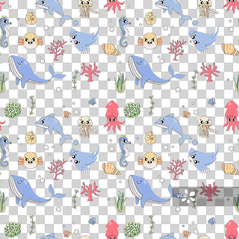 夏季无缝图案海洋世界河豚鱼图片素材