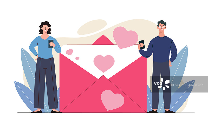 一对情侣在一起，旁边有情书的男人和女人图片素材