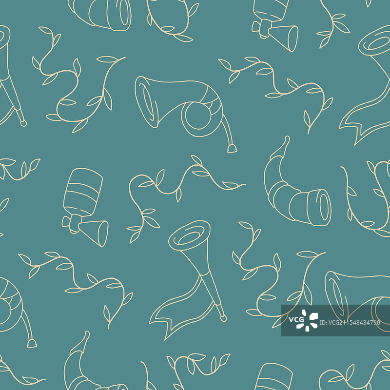 喇叭藤的轮廓无缝图案图片素材