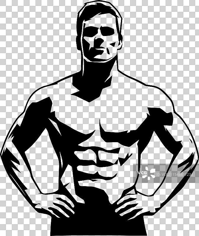 健美运动员黑白剪影图片素材