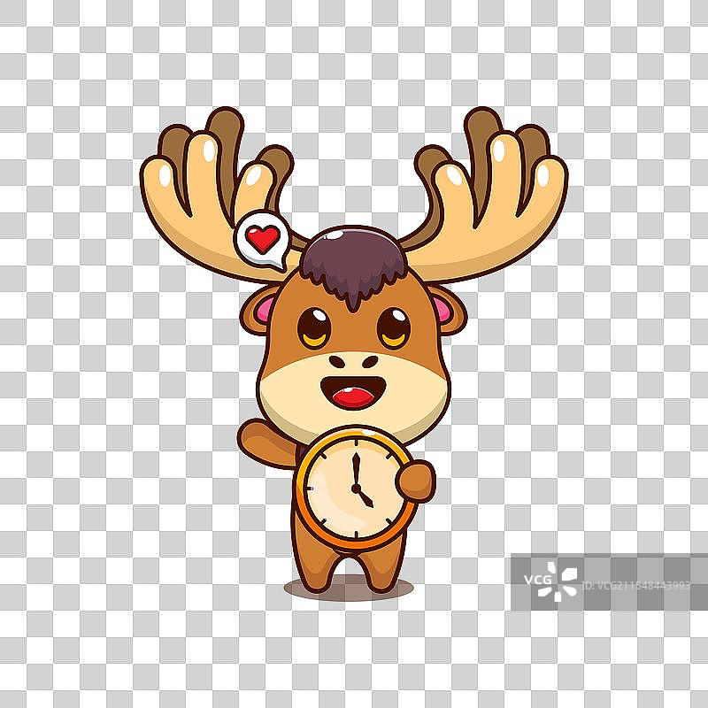 卡通角色的时钟吉祥物驼鹿图片素材