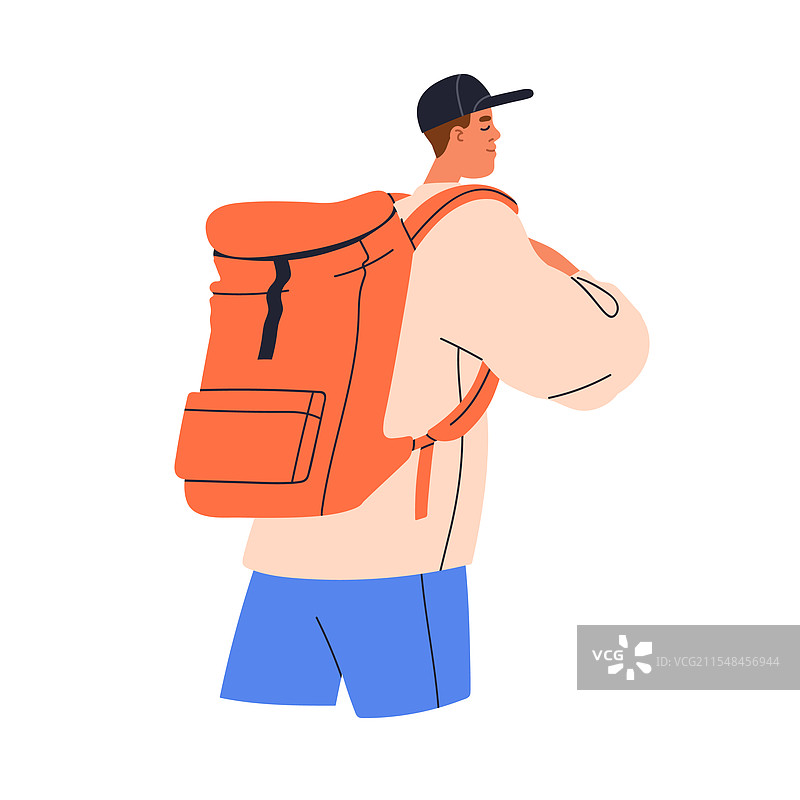 背包客男子在旅行中背着包图片素材