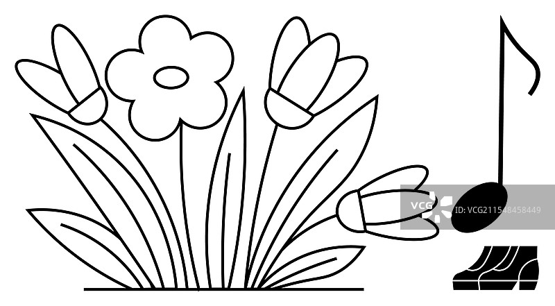 盛开的花朵与音乐音符的自然融合图片素材