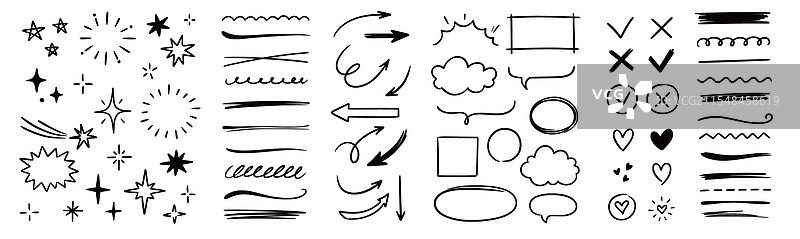 手绘线条箭头形状刷子下划线笔画图片素材
