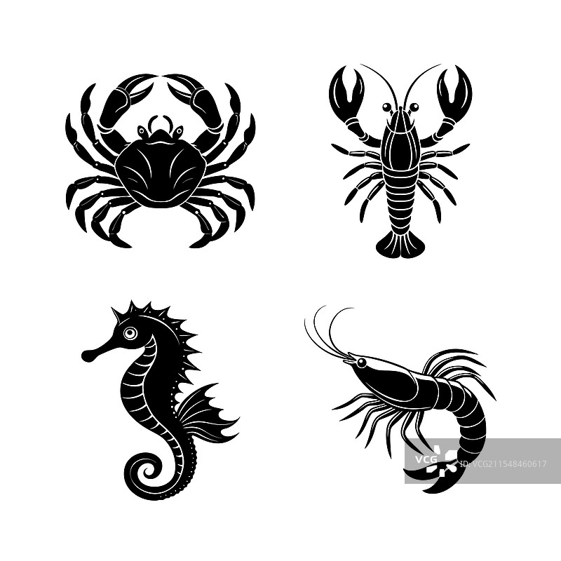 家养水生动物剪影组合图片素材