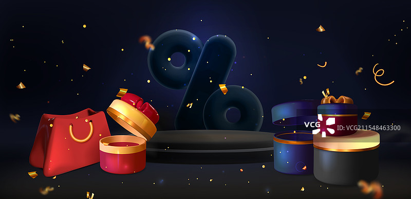 黑色星期五促销场景与讲台展示台图片素材