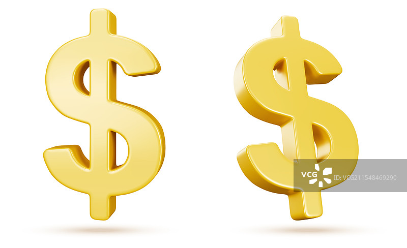 从不同角度展示的金色3D美元符号图片素材