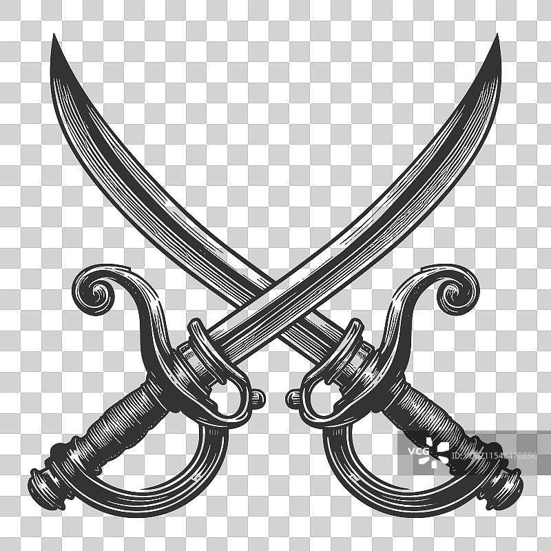 交叉的剑，华丽的手柄，雕刻装饰图片素材