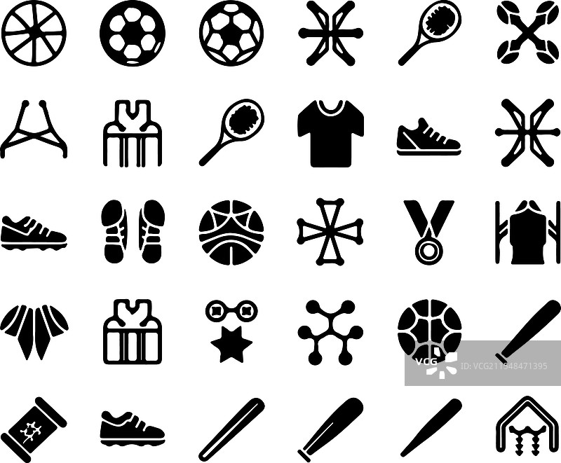 30个黑白极简风格的运动图标网格图片素材