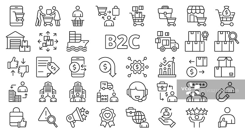 B2C图标集，线条设计风格的B2C图标集图片素材