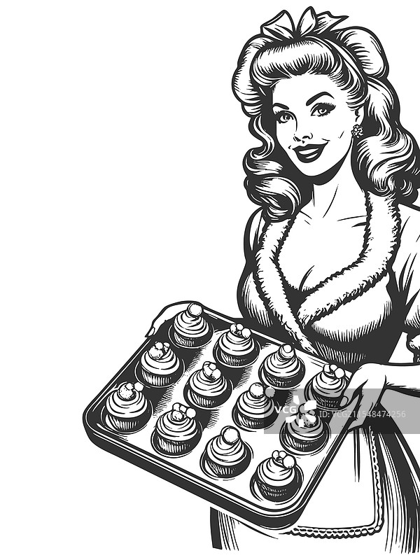 克劳斯夫人手捧圣诞杯子蛋糕托盘图片素材