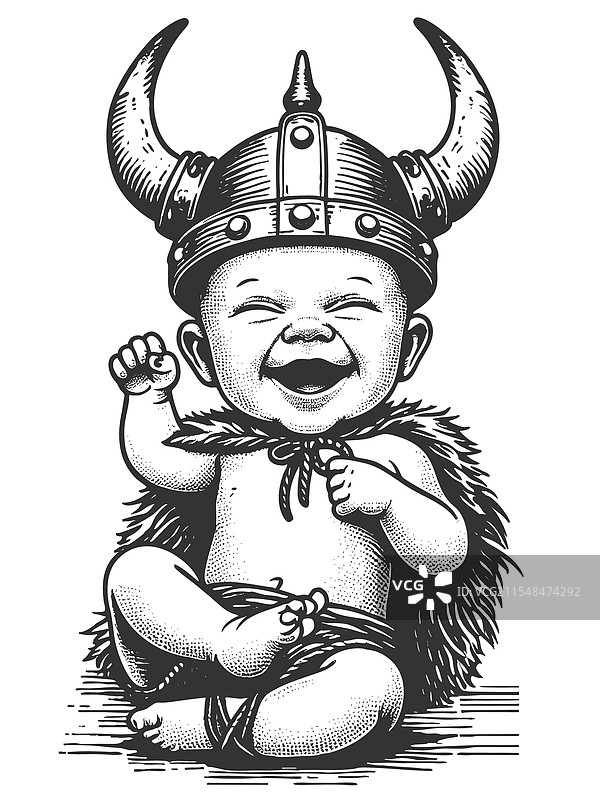 穿着维京人服装的笑宝宝图片素材