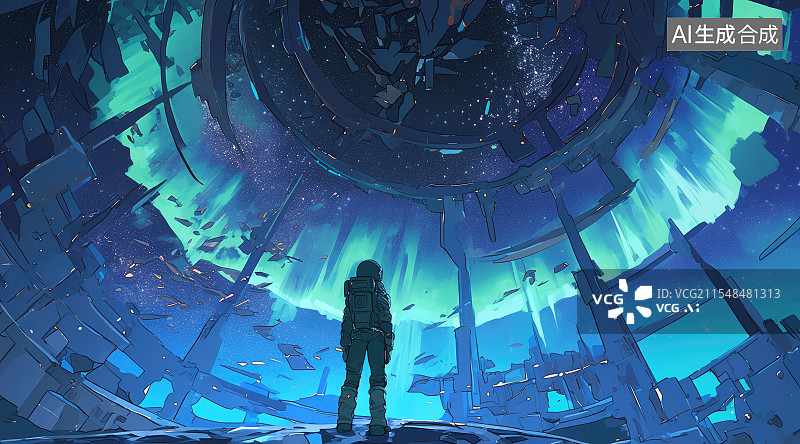 【AI数字艺术】漫画风格-宇宙和时间的穿越者图片素材