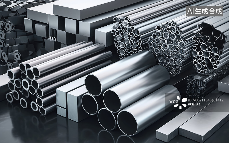 【AI数字艺术】钢材，排列整齐的不锈钢图片素材