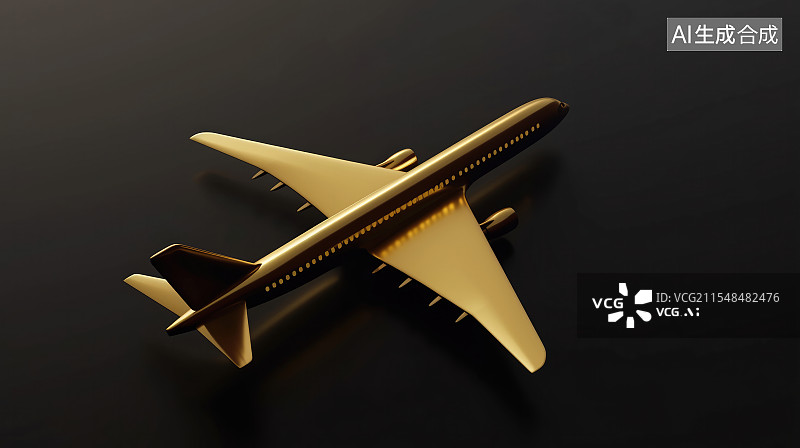 【AI数字艺术】一架金色的客机模型，飞行安全概念图片素材