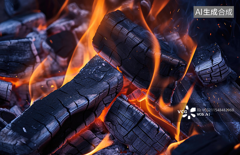 【AI数字艺术】木炭，正在燃烧图片素材
