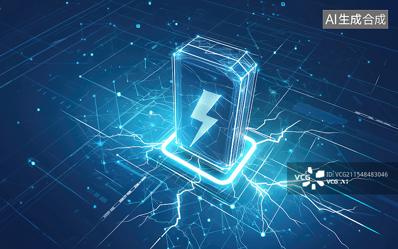 【AI数字艺术】发光功率霓虹灯未来储能，大容量可充电锂离子电池图片素材