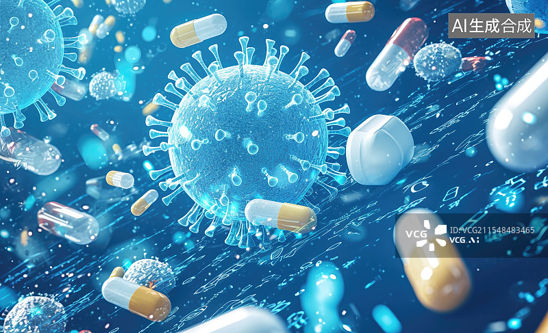 【AI数字艺术】药品和病毒的防护概念图片素材