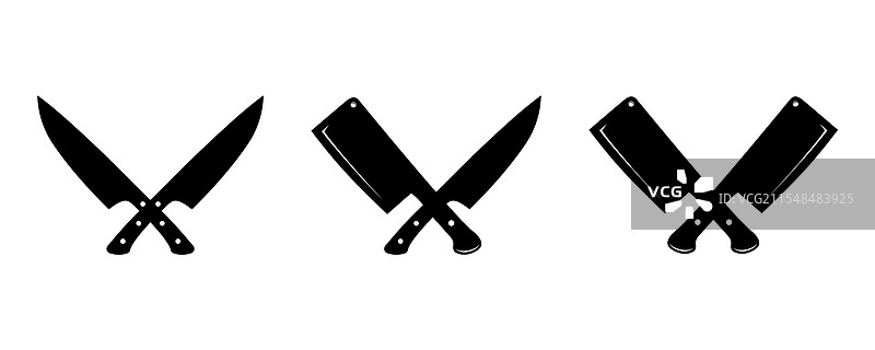 一套屠夫肉刀或厨师不锈钢刀图片素材