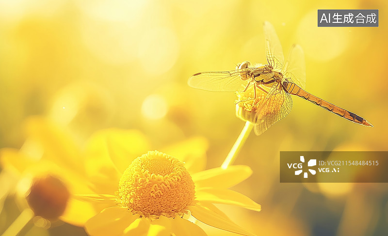 【AI数字艺术】绿叶上的蜻蜓俯瞰田野图片素材