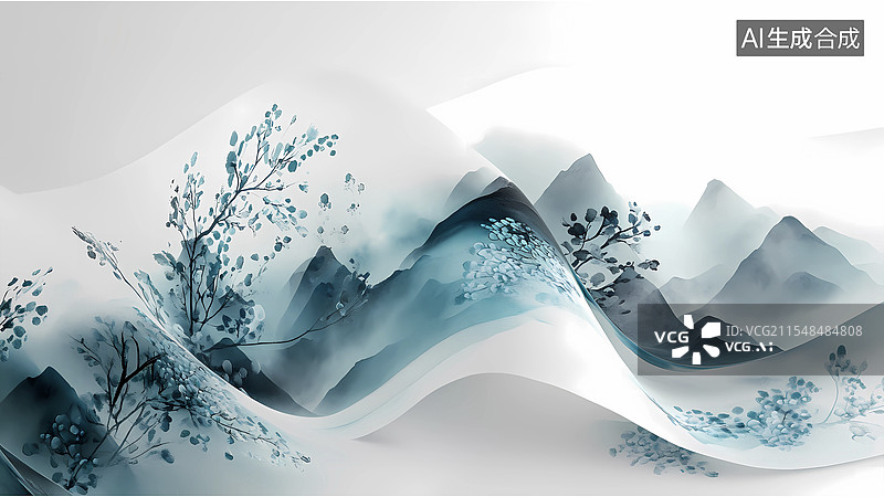 【AI数字艺术】立体卷轴山水画卷图片素材