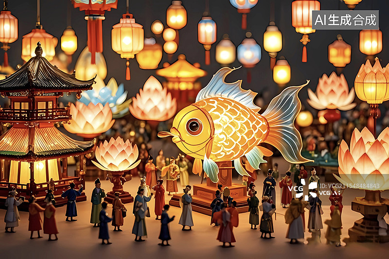 【AI数字艺术】非遗元宵传统花灯猜灯谜微距场景图片素材