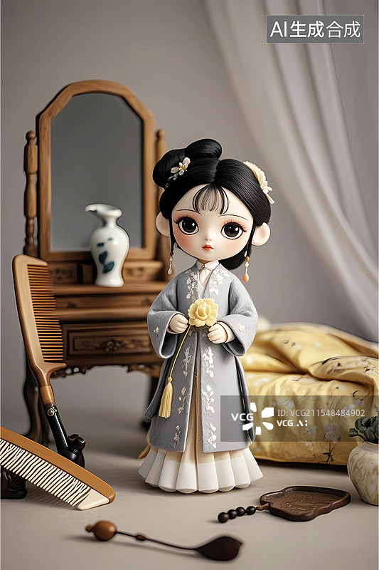 【AI数字艺术】红楼梦3D卡通林黛玉古风美女图片素材