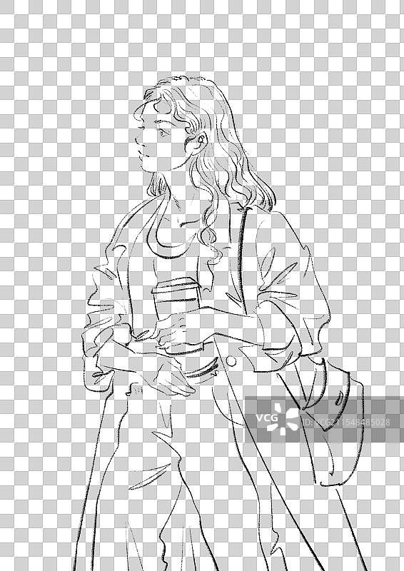 时尚人物线稿元素图片素材