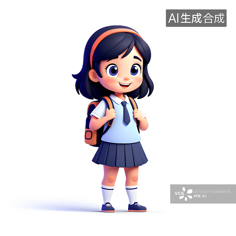 【AI数字艺术】人物主题插画 背着书包上学的女孩图片素材