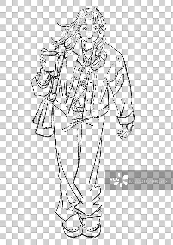 时尚人物线稿元素图片素材
