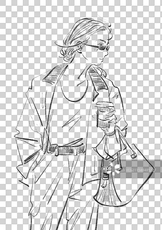 时尚人物线稿元素图片素材