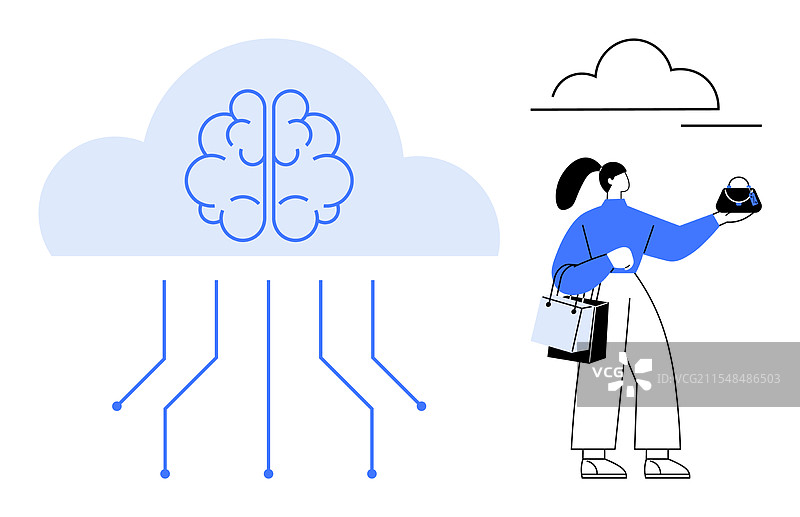 女性与云存储和数字技术互动图片素材