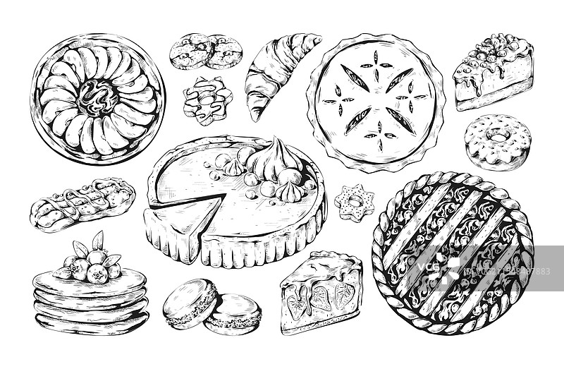 复古蛋糕素描甜点图图片素材