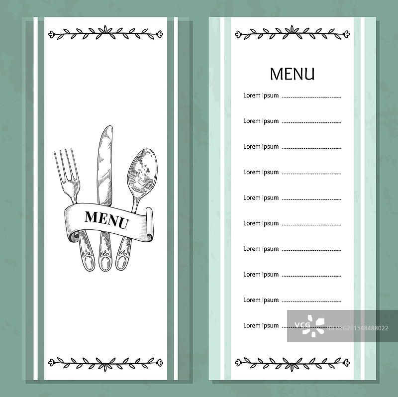 餐厅菜单餐具素描：叉子和刀子图片素材
