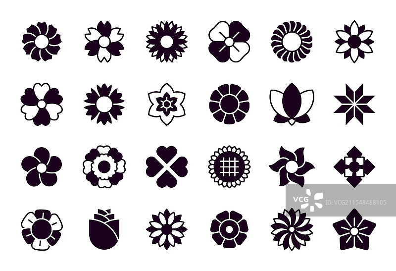 花朵剪影图标，向日葵形状的雏菊或图片素材